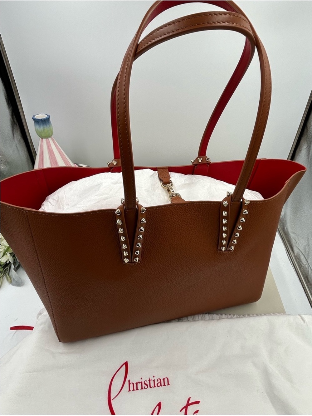 Christian Louboutin Cabata Brown Leather Tote with Red Interior - Picture 7 of 16
